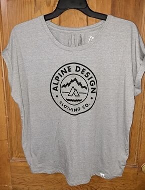 Alpine Design Light Gray Tee with Black Mountain Logo L women's